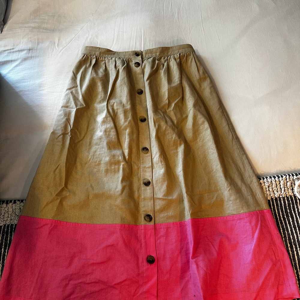 J Crew Pink and Tan Button-Down Skirt